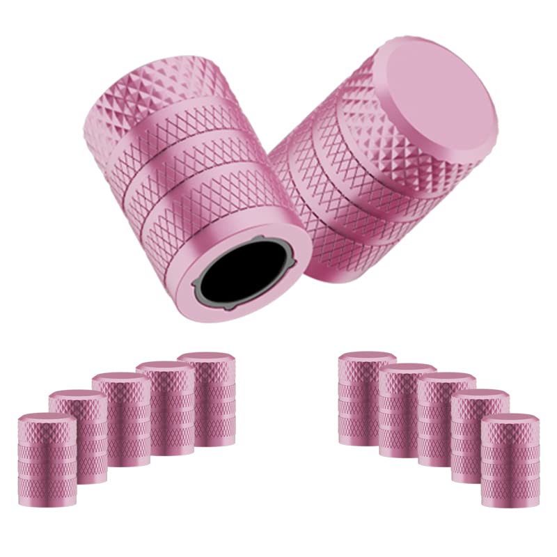 CKAuto Tire Valve Stem Caps, Pink, 10 pcs/Pack, Anodized Aluminum Tire Cap Set, Corrosion Resistant, Universal Stem Covers for Cars Trucks Motorcycles SUVs and Bikes - Image 1